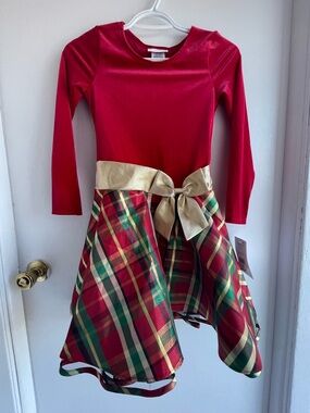Bonnie Jean Girl’s Red and Gold Holiday Plaid Dress Size 10 NWT